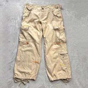 Miss Me Y2K Women’s LARGE 32x24 LACE Cargo Pants Tan Khaki Baggy Skater Wide Leg